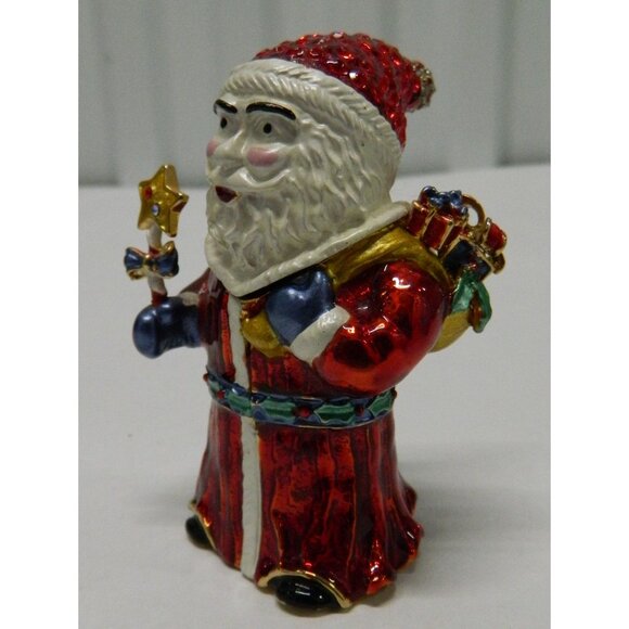 Santa Claus & Train Figurine Hinged Trinket Boxes Enamel Rhinestone Accents - Picture 3 of 15
